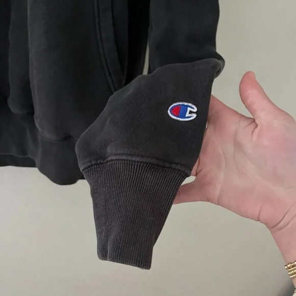 Champion Mens Faded Black Hoodie Reverse Weave M Sweatshirt Streetwear Normcore - Picture 7 of 9